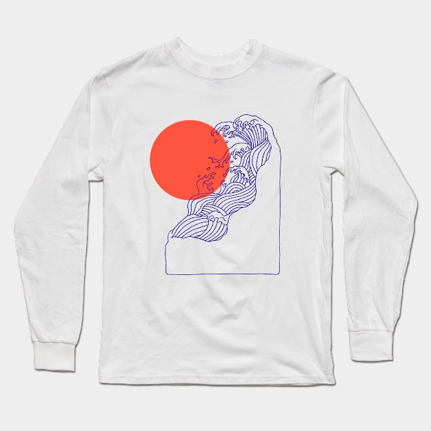 Summer sunset and ocean wave Long Sleeve T-Shirt by popcornpunk